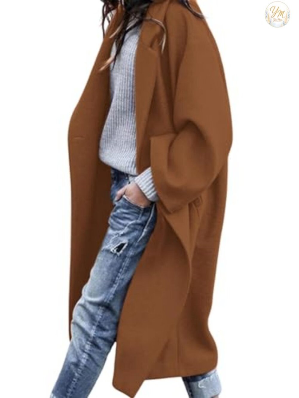 Women's Winter Long Knit Pea Coat Notch Lapel Button Casual Jacket